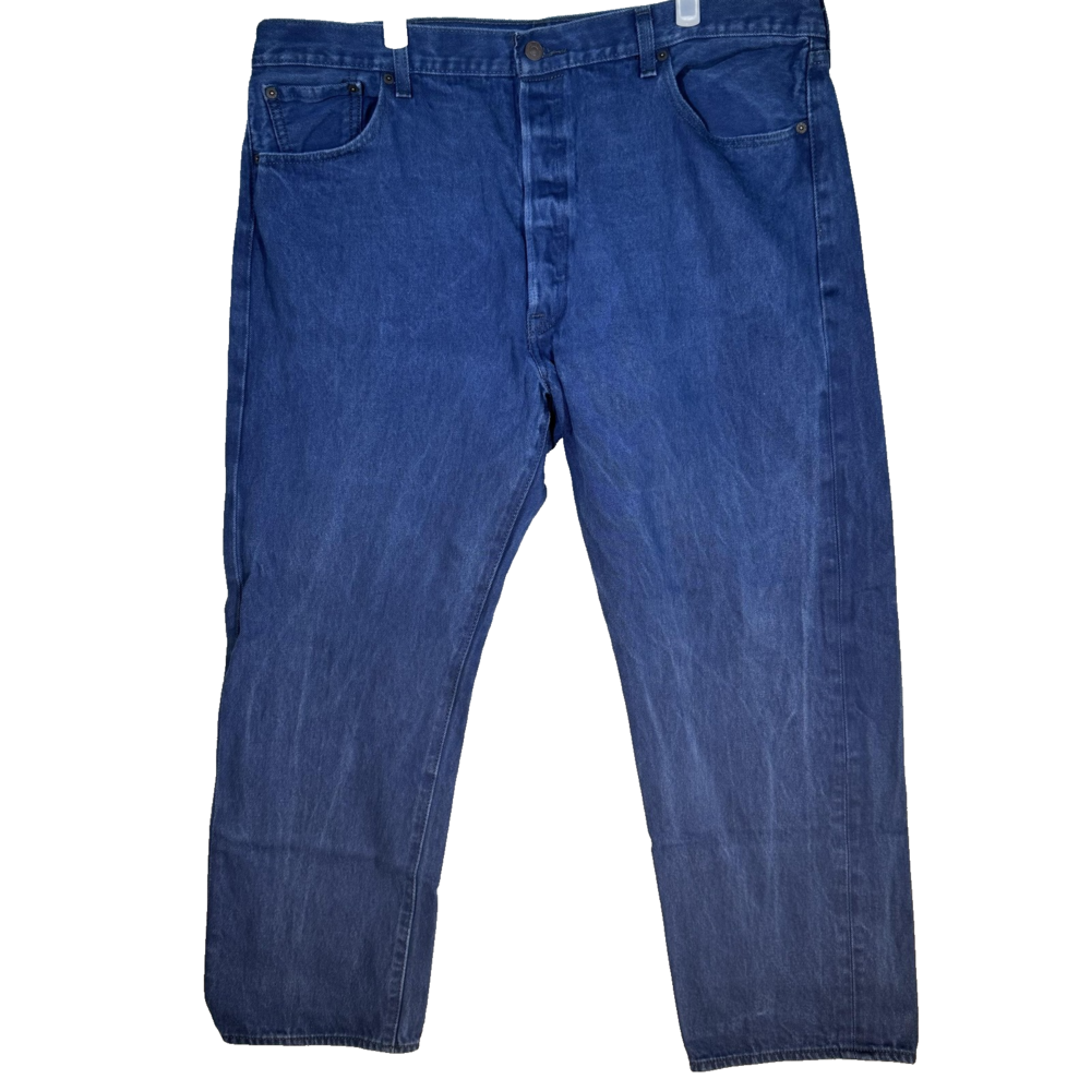Levis 501 Jeans Mens 42x32 Blue Button Fly Straight Leg Denim Classic Dark Wash